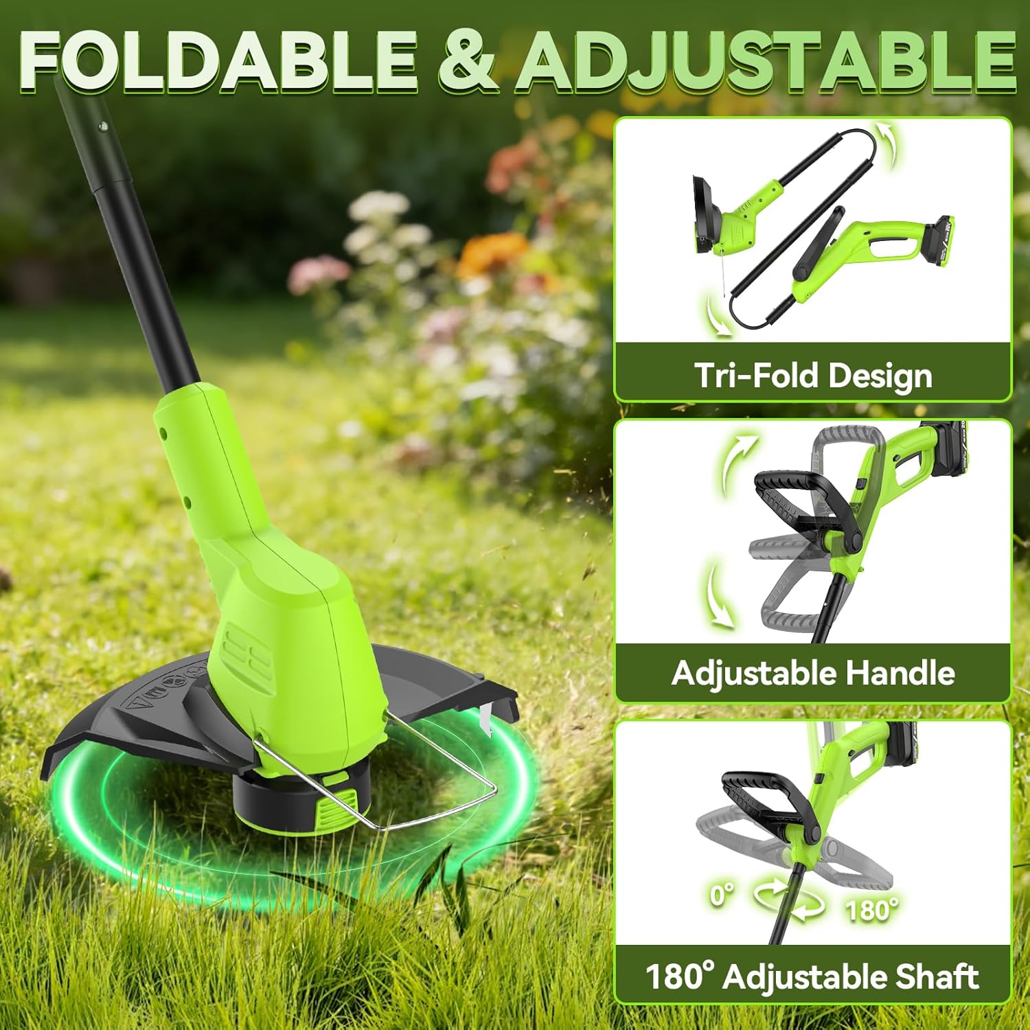 20V Cordless Weed Wacker & 12" String Trimmer with 2 Batteries | 3.5 LBs Lightweight 3-in-1 Lawn Edger, Auto Feed