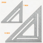 Aluminum Rafter Square Set – 7 Inch & 12 Inch Precision Carpenter Square with Double-Sided -Engraved Scales, Multi-Function Woodworking Tool for Roofing, Framing, Angle Marking & Layout