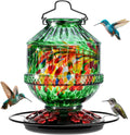 Hand Blown Glass Hummingbird Feeders for Outdoors, 25 Ounces Wild Bird Nectar Feeder with Perch & 5 Flower Feeding