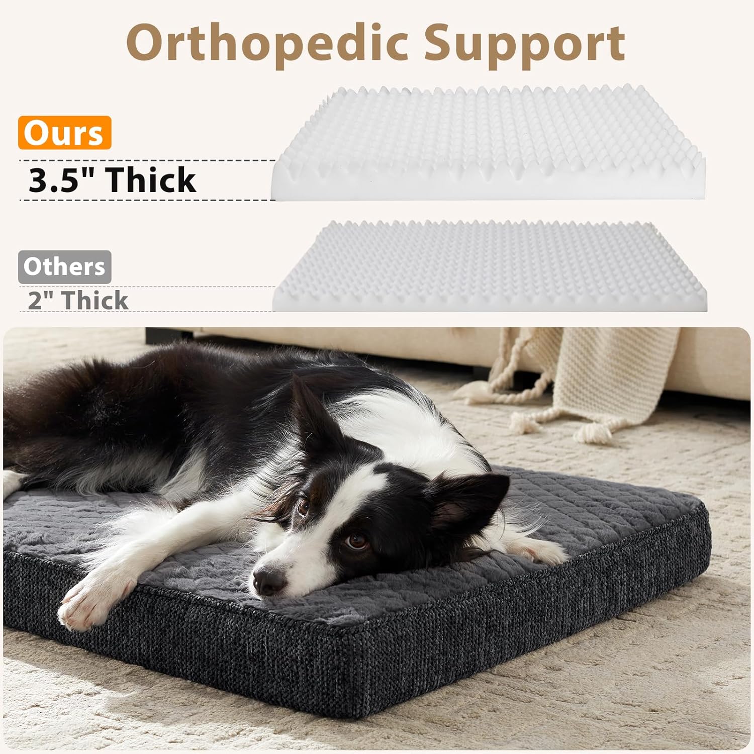 Orthopedic XL Dog Bed for Large Dogs, Waterproof Dog Bed for Crate with Washable Removable Cover, Extra Thick