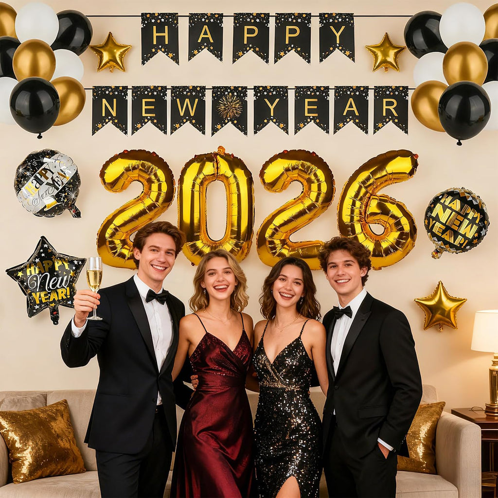 New Year 2026 decorations,Eve party supplies for 2026, including 2026 balloons and Happy New Year balloons