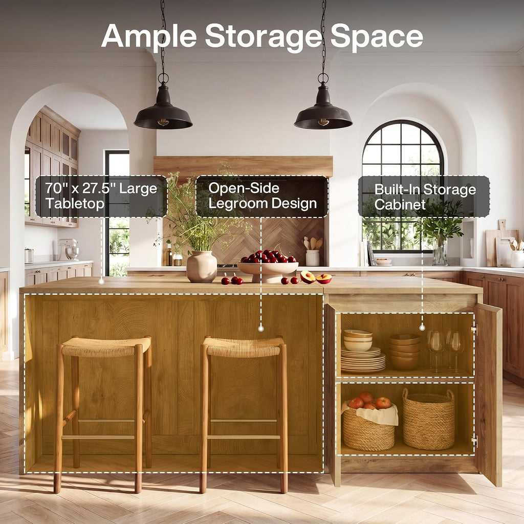 71 Inch Bar Table with Double Door Storage Cabinet