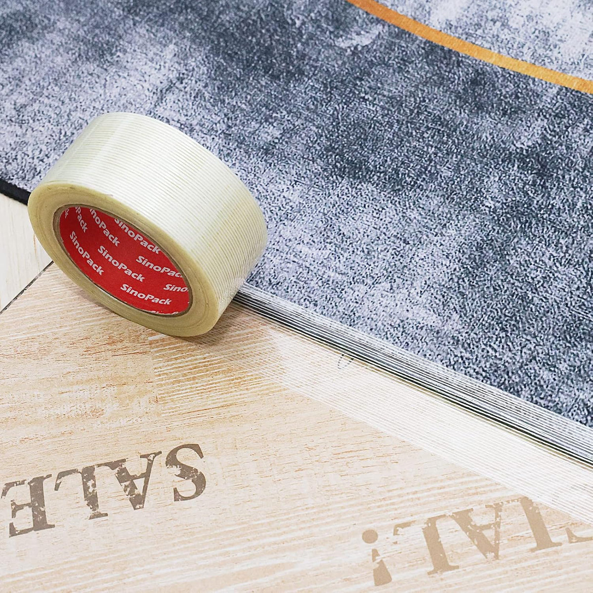 Strapping Tape Total 100yds, 5.5Mil x 2in x 50yds Strapping Tape 2 inch Heavy Duty Strong Tape Fiberglass Reinforced