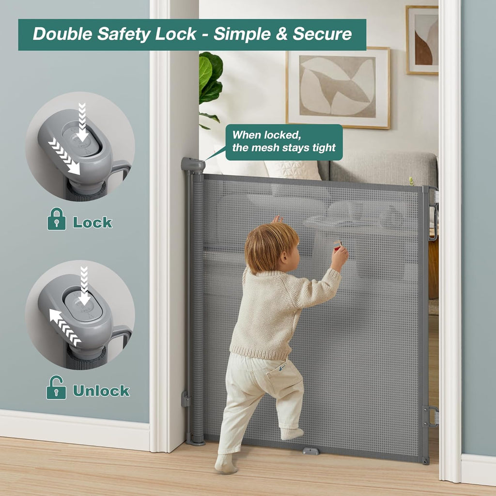 Retractable Baby Gates Extra Wide | 55" Wide x 34" Tall Dog Gates for Stairs | Indoor/Outdoor Use | Child Gates for