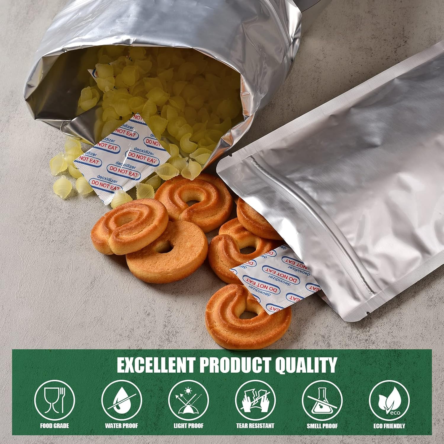 120 Mylar Bags with 120 x 300cc Oxygen Absorbers for Food Storage | 9 Mil Thick, 4 Sizes (1 Gallon, 1 Quart, 1/2