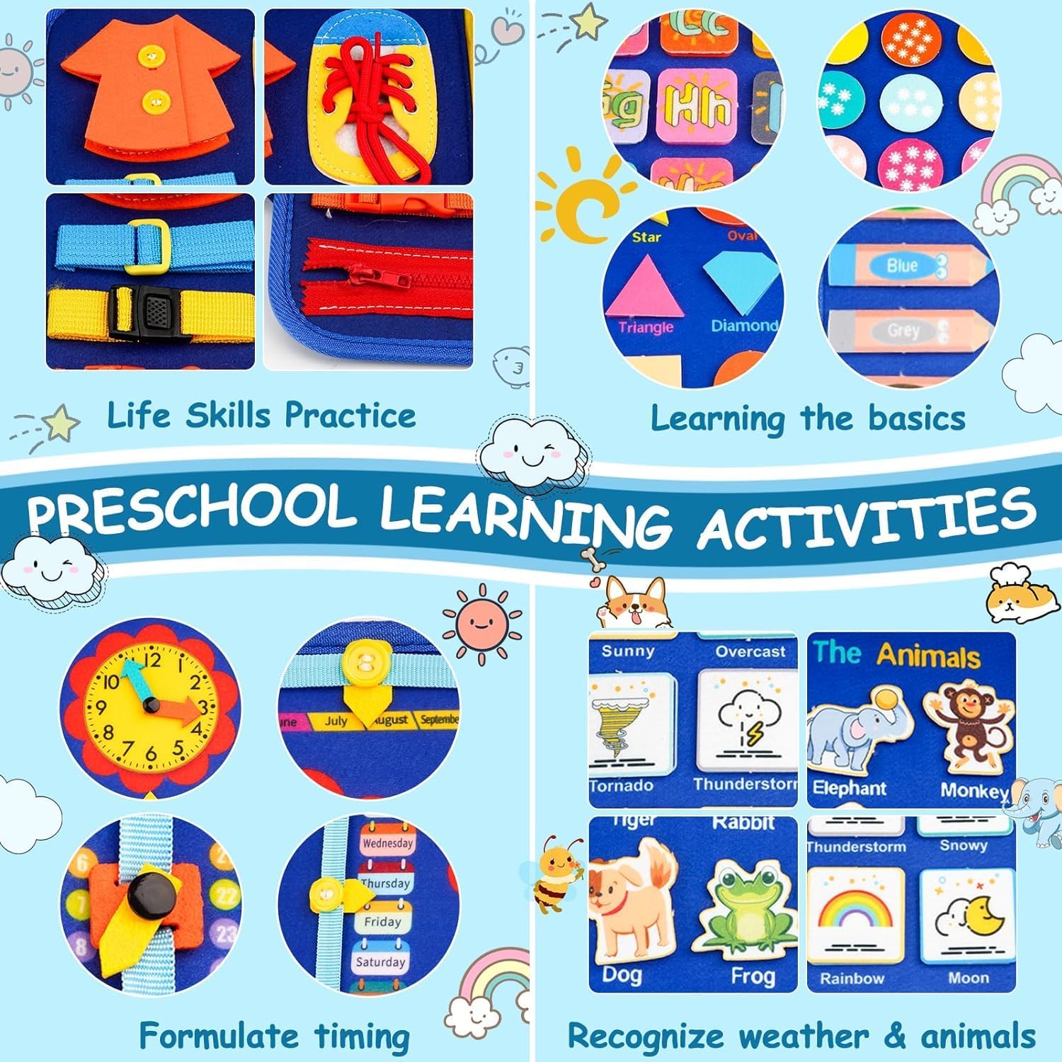 Toddler Busy Board, Montessori Toys for Boys, Sensory Board Birthday Gifts - Educational Busy Book, Learning toys for