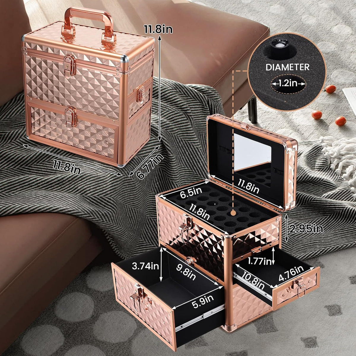 Makeup Train Case Professional Makeup Organizer Case with Drawer Mirror Extra Large Makeup Manicure Accessory with