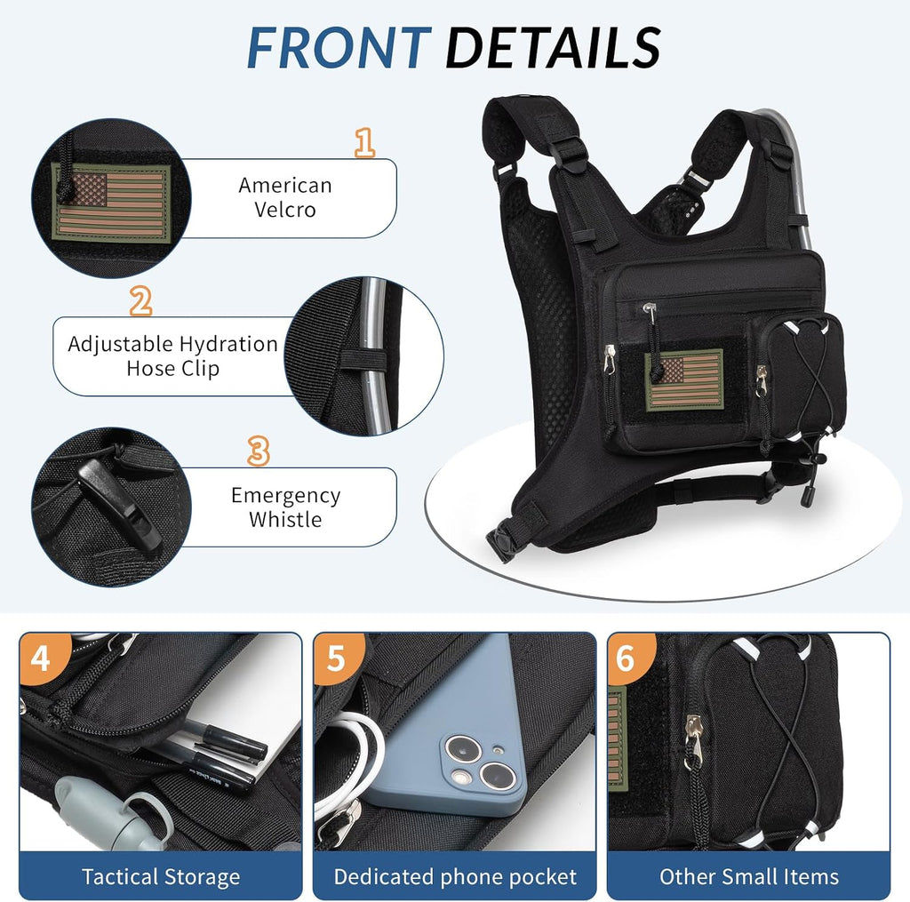 Running Vest,Lightweight Adjustable Chest Pack with Pistol Holster, Pack with 1.5L Water Bladder, Reflective Running
