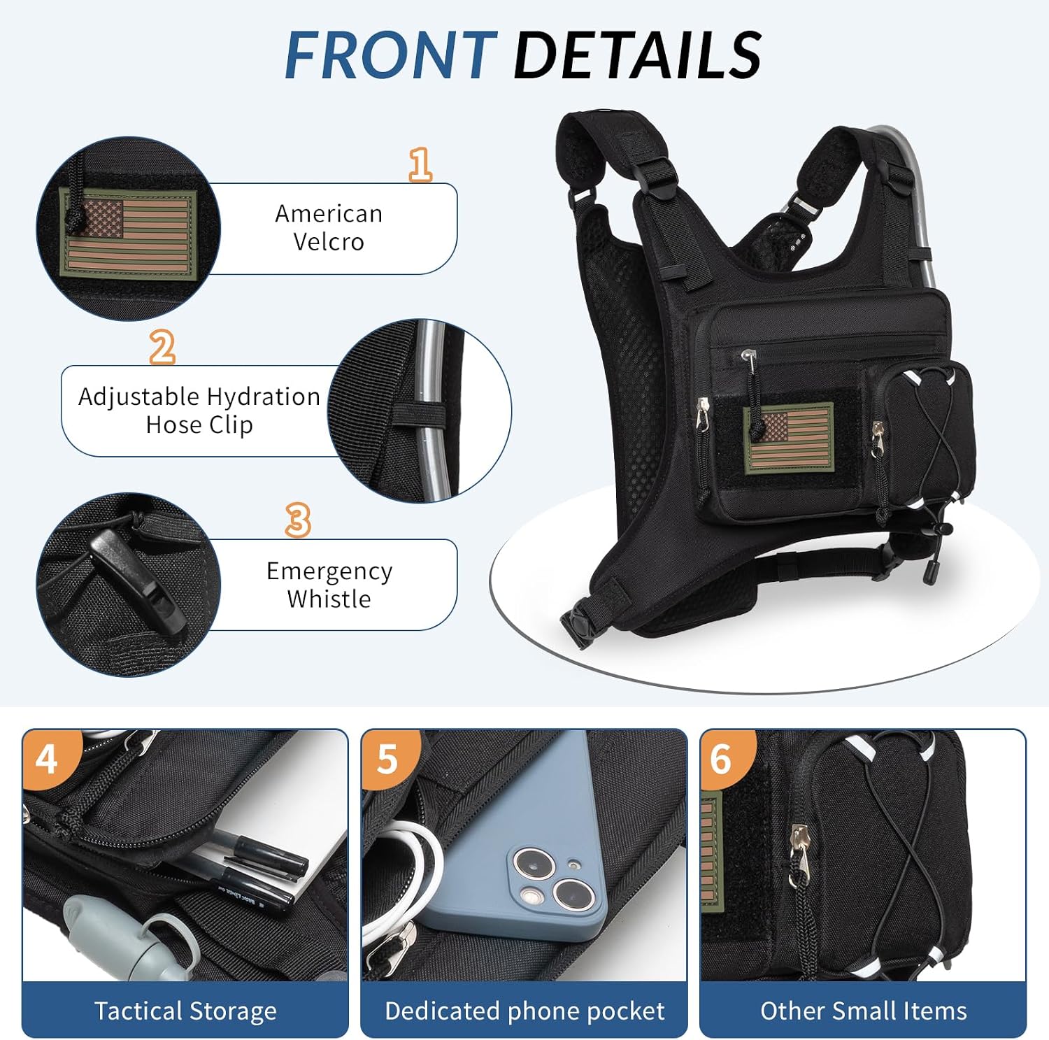 Running Vest,Lightweight Adjustable Chest Pack with Pistol Holster, Pack with 1.5L Water Bladder, Reflective Running