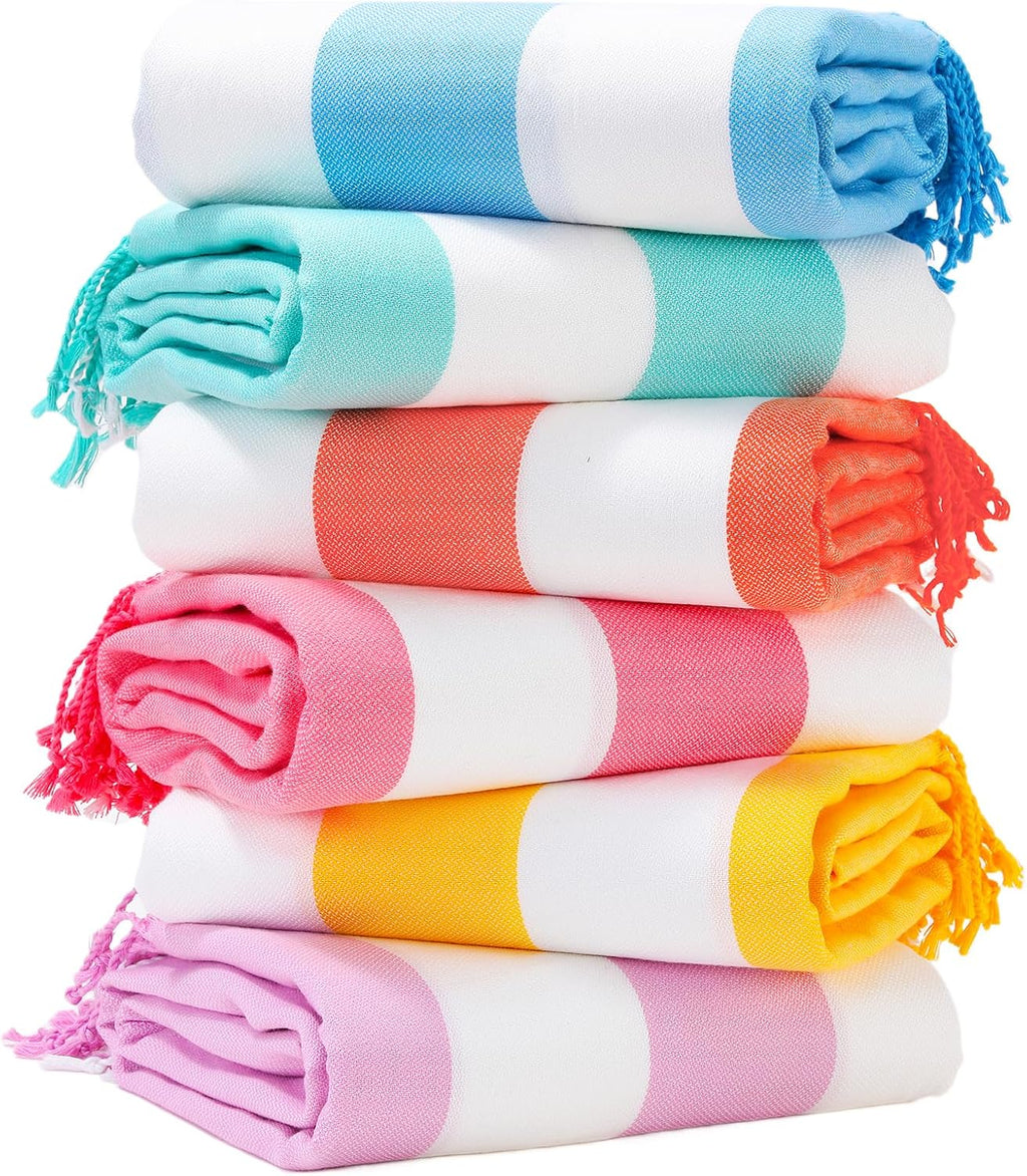 6 Packs Oversized Stripe Turkish Beach Towel 74"x38" Thin Quick Dry Sand Free Pool Bath Swim Towels Extra Large XL