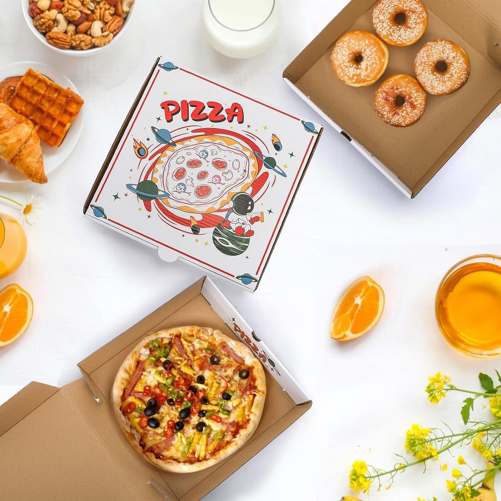 35 Pack Pizza Boxes, 10 x 10 x 2 Inch Small White Corrugated Pizza Planet Box Bulk Takeout Containers Packing Boxes
