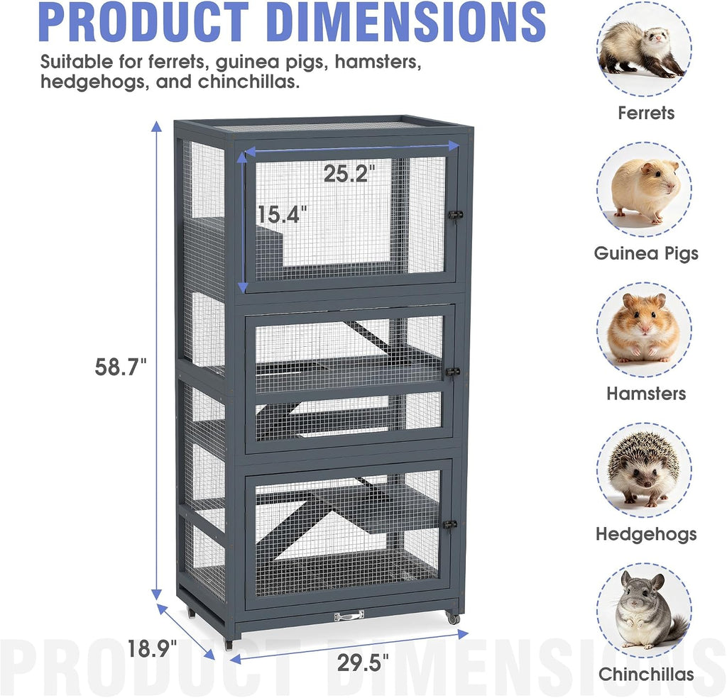 Ferret Nation Cage, 5 Level Chew Resistant Ramps House,Grey | critter nation cage Wooden Hamster Cage Chinchilla Cage
