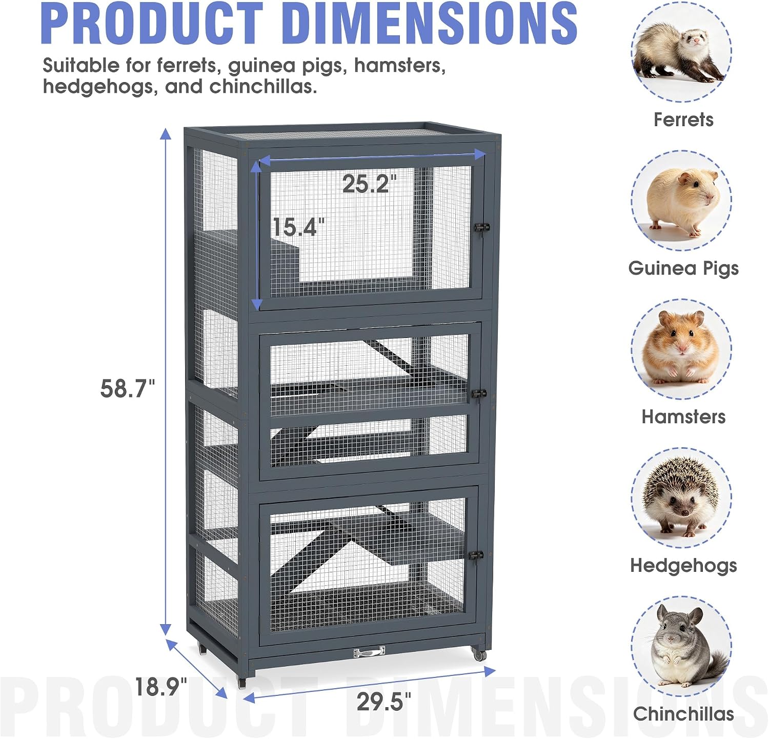 Ferret Nation Cage, 5 Level Chew Resistant Ramps House,Grey | critter nation cage Wooden Hamster Cage Chinchilla Cage