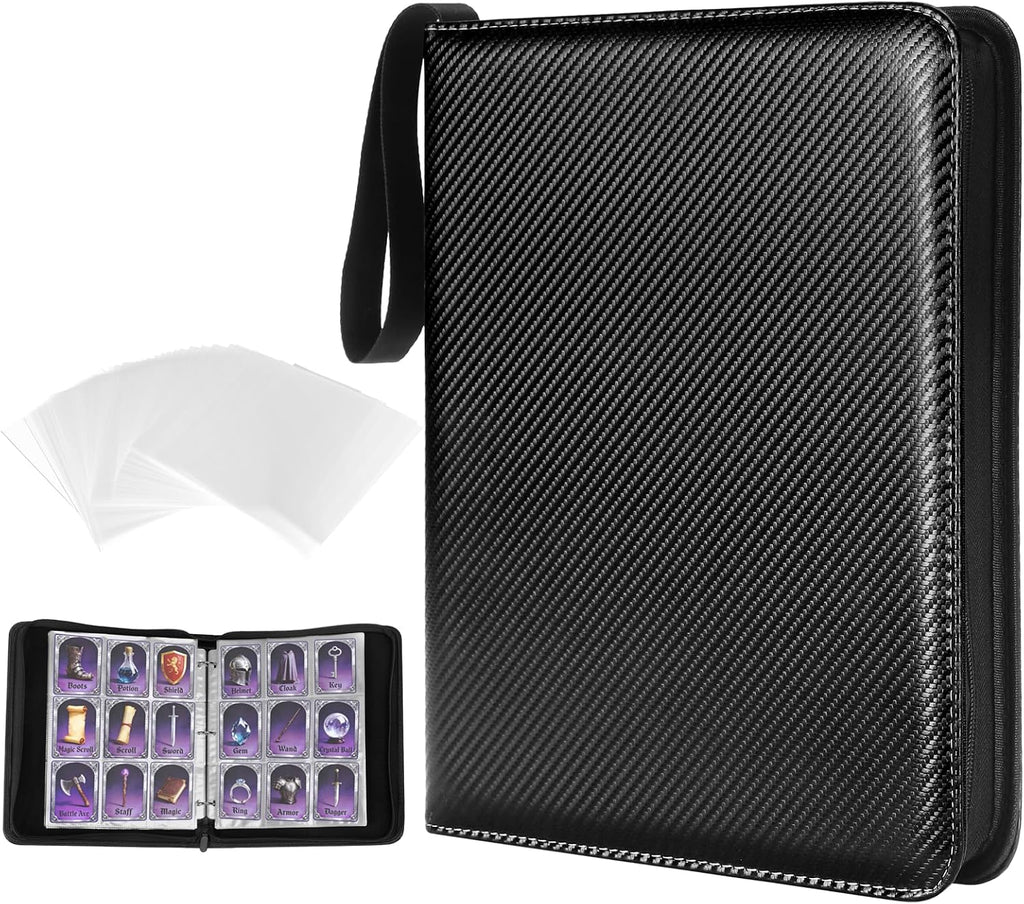 9 Pocket Trading Card Binder, 1008 Pockets in 56 Removable Double-Sided Sleeves, PU Zip Card Collection Storage