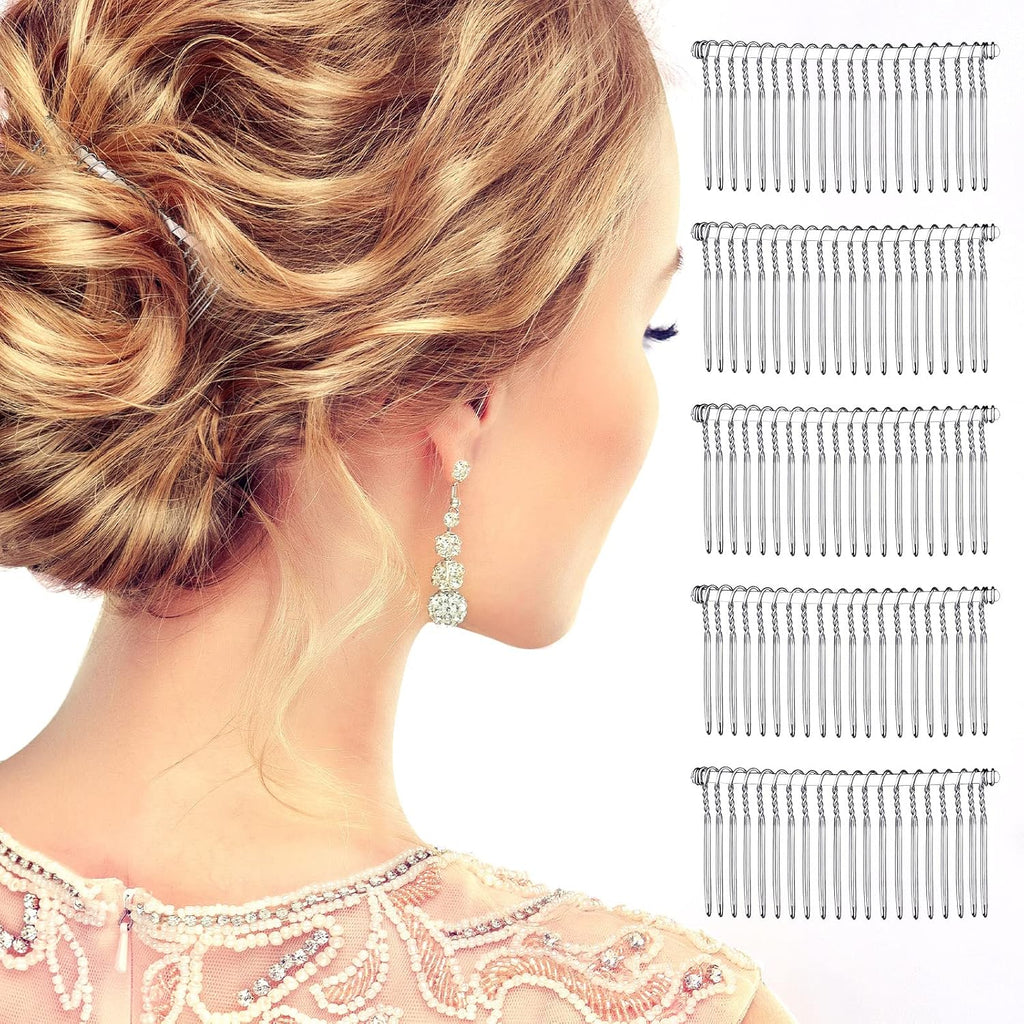 5 Pcs Metal Hair Comb for Veil 20 Teeth, White