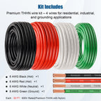 6 Gauge THHN Wire Kit with 8 AWG Green Ground, Stranded Copper Wire, 30 Ft