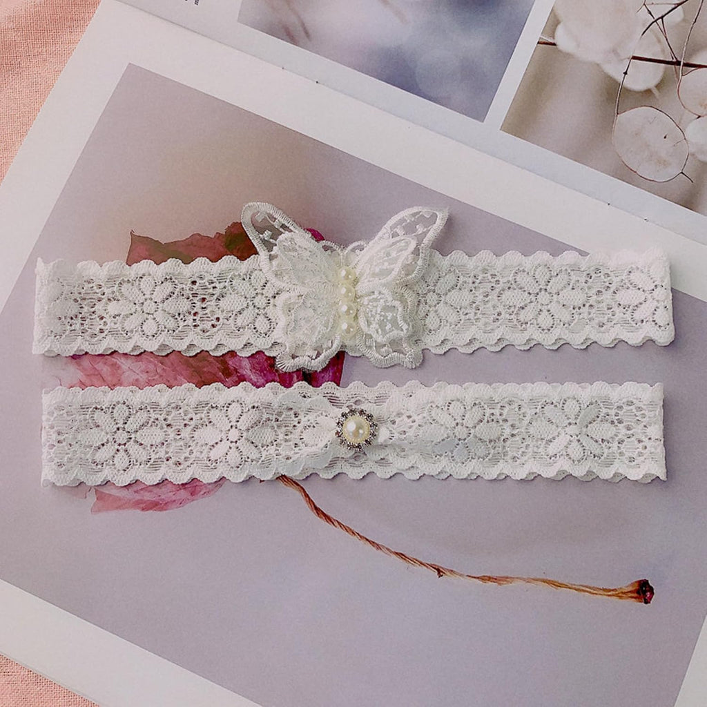 Bridal Wedding Garters 2 Pack, White Lace Bridal Butterfly Garters