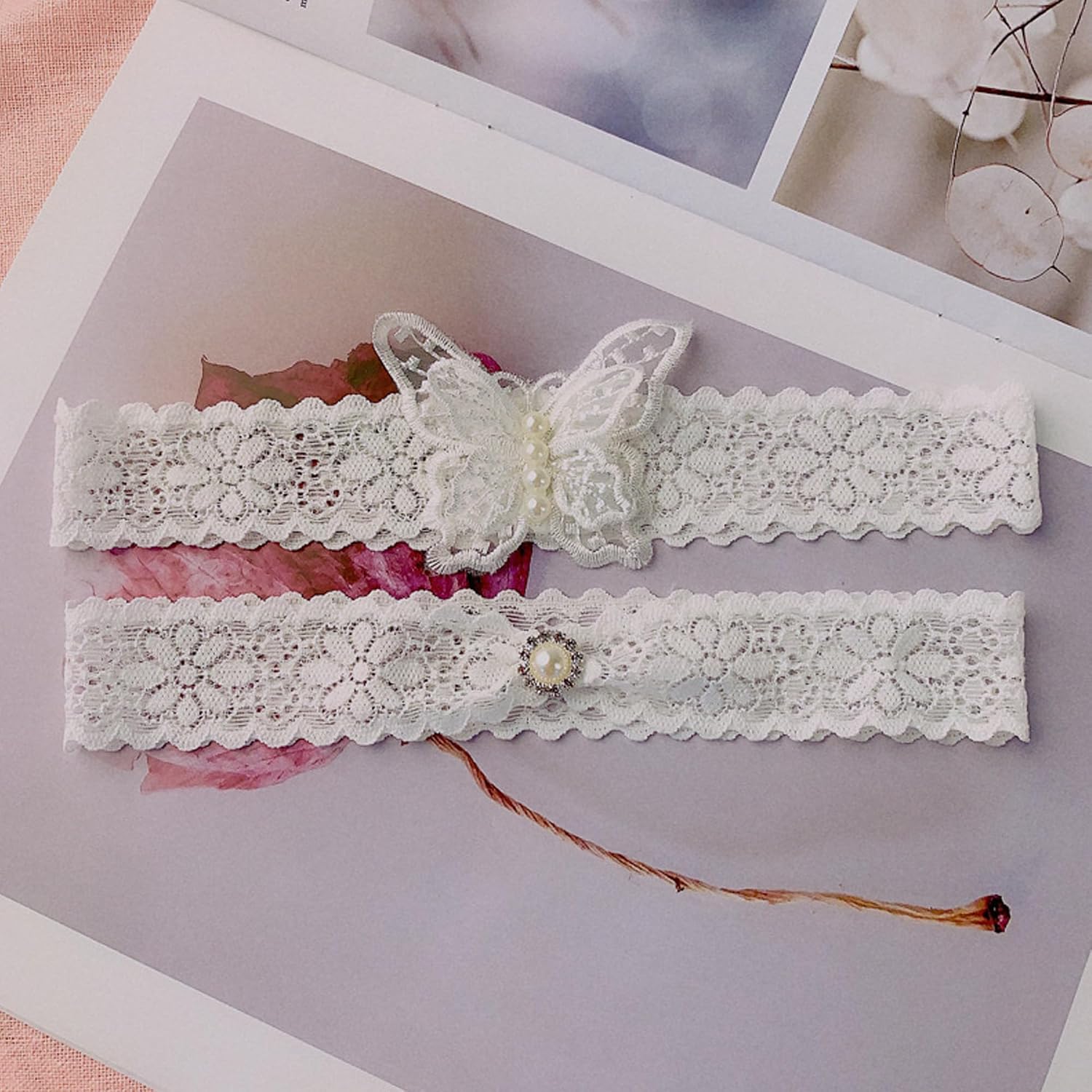 Bridal Wedding Garters 2 Pack, White Lace Bridal Butterfly Garters