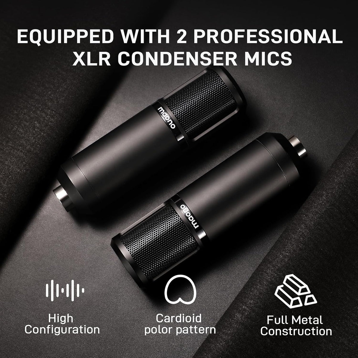 E2 Gen2B Podcast Equipment Bundle for 2, Dual XLR Condenser Mic Mixer | noise reduction, loopback, Bluetooth