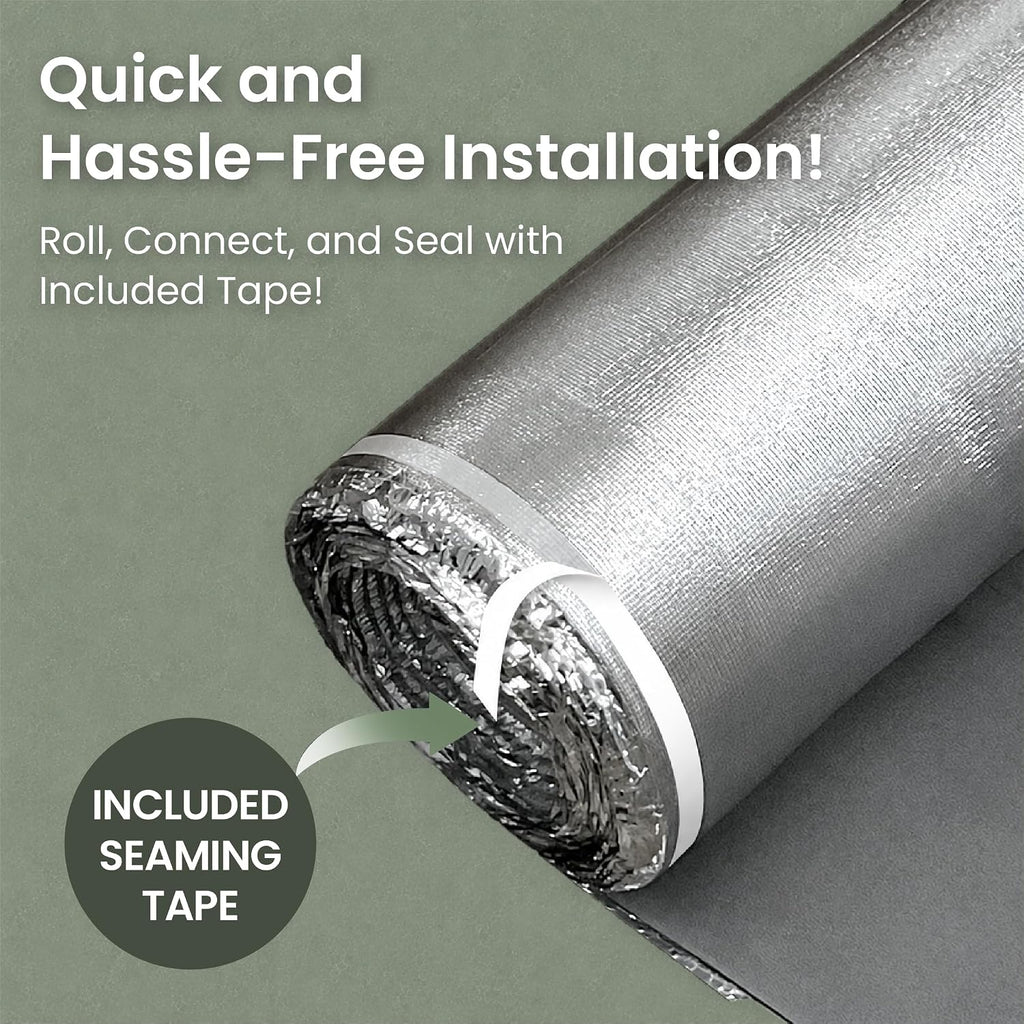 3-in-1 Acoustic Premium Floor Underlayment - 200 sqft Roll - 3mm Thick EVA with Silver Foil Vapor Barrier - Moisture