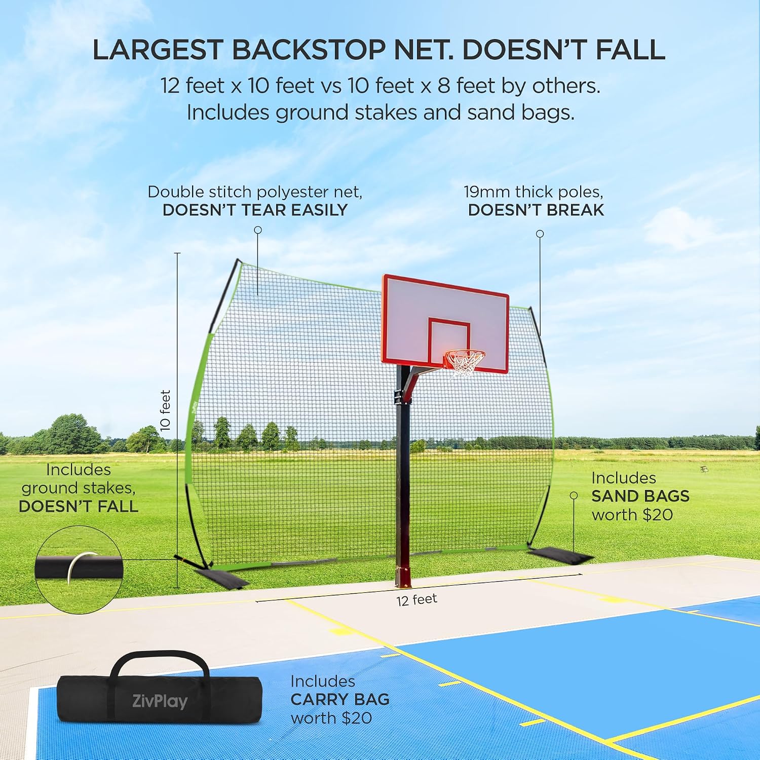 Lacrosse Backstop Net for Backyard Basketball Net Catcher Backstop Net | Portable Multisport Barricade Net Includes