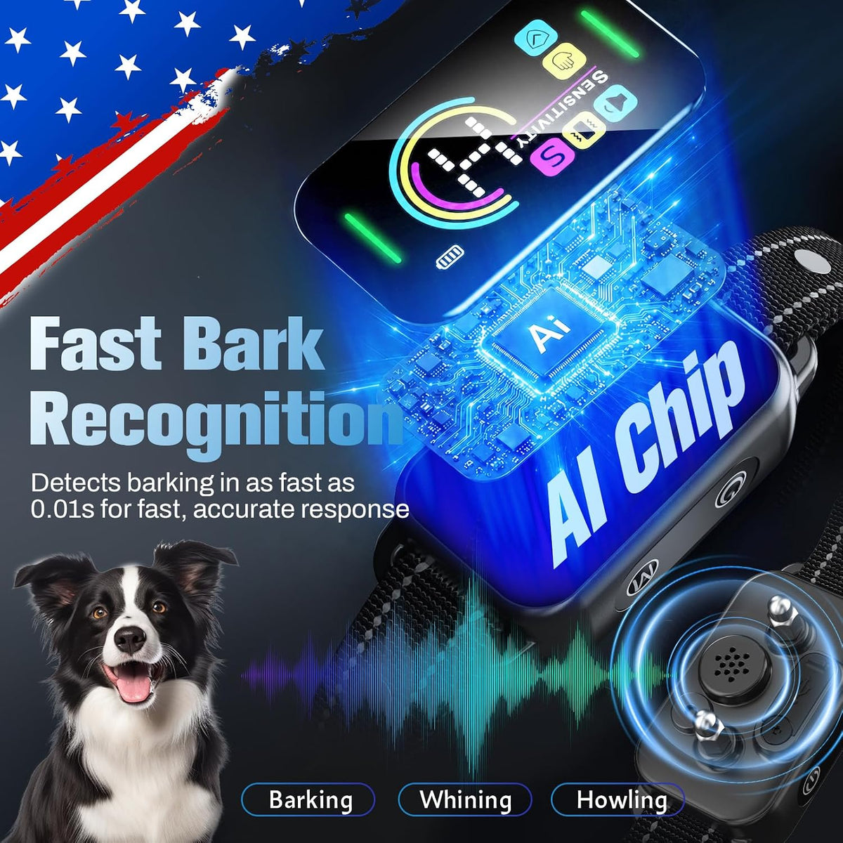 Bark Collar for Large Medium Small Dogs - Smart AI 1S Stop Barking, Anti Barking Device & Dog Training Collar with