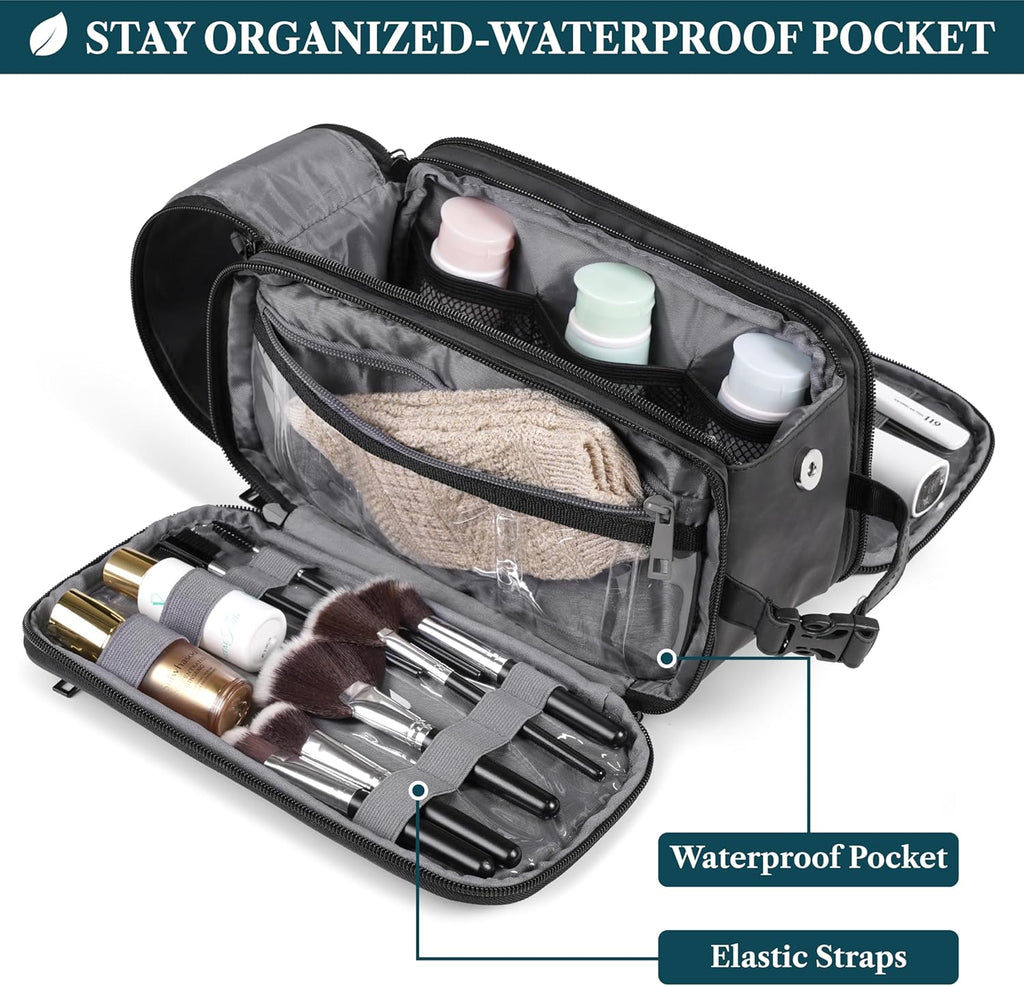 Toiletry Bag for Men, Hanging Travel Dopp Kit Organizer, PU Leather Water Resistant Bathroom Bag for Shaving