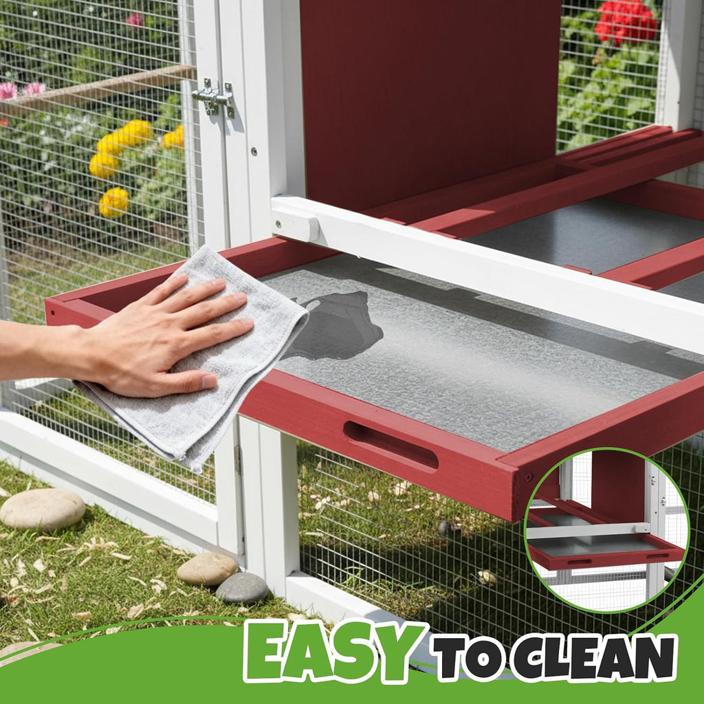 78" Mobile Chicken Coop with Wheels, Large Outdoor Hen House with Nesting Box, Run Ramp, and Pull-Out Tray for 2-4
