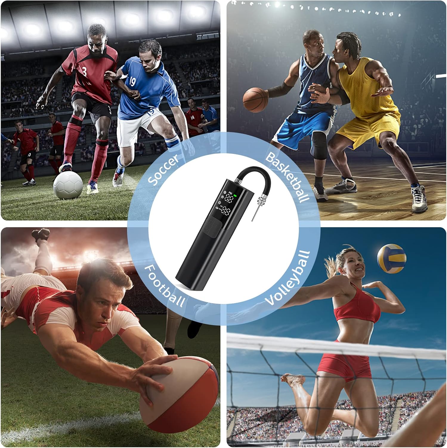 MY01 Electric Ball Pump for Basketball Football Soccer Volleyball | with Inflation & Deflation, Accurate Pressure