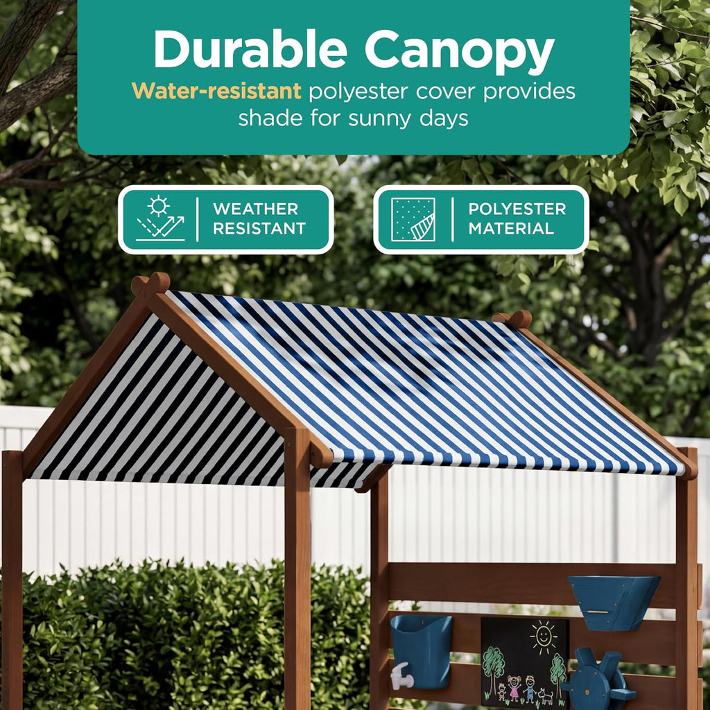 Best Choice Products Sandbox with Canopy, Extra Large Wooden Kids Sand Box, Water Table & Sink, Chalkboard, Bench