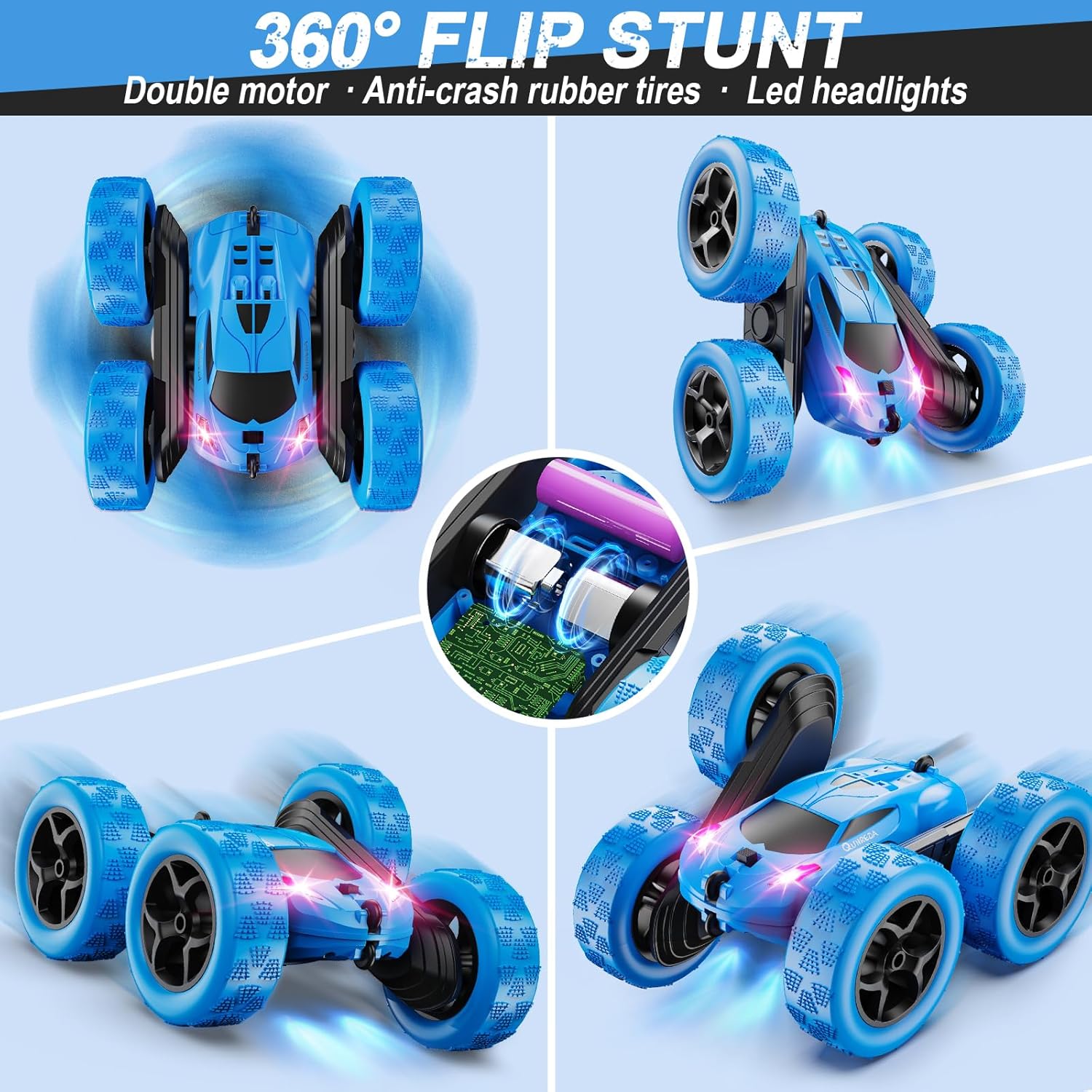 Remote Control Car, RC Cars Toys for Kids Ages 6-12, 4WD Stunt Car with LED Lights & 360° Flips, 2.4GHz, Upgraded