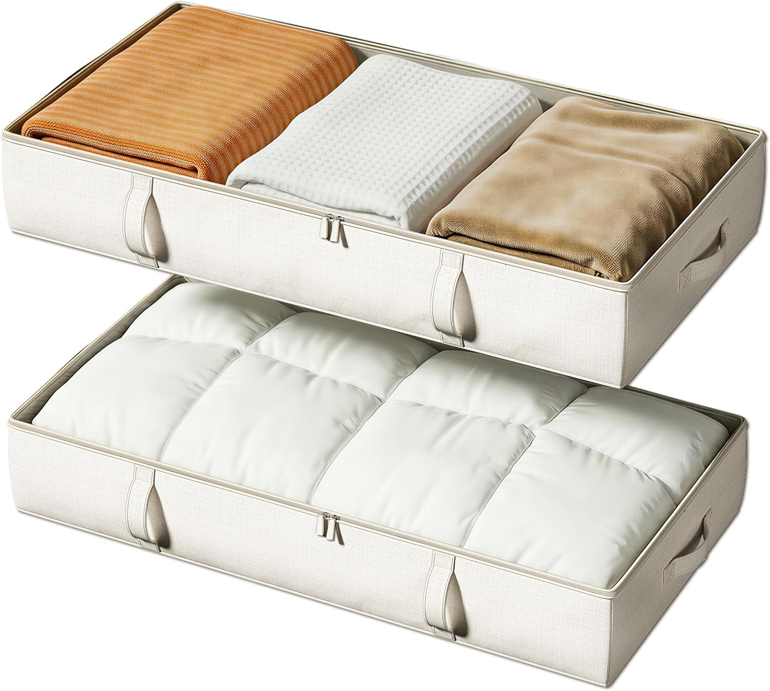 Side-Supported Under Bed Storage Containers, 6 Inches Tall 60L Underbed Storage Bins with Sturdy Handles and