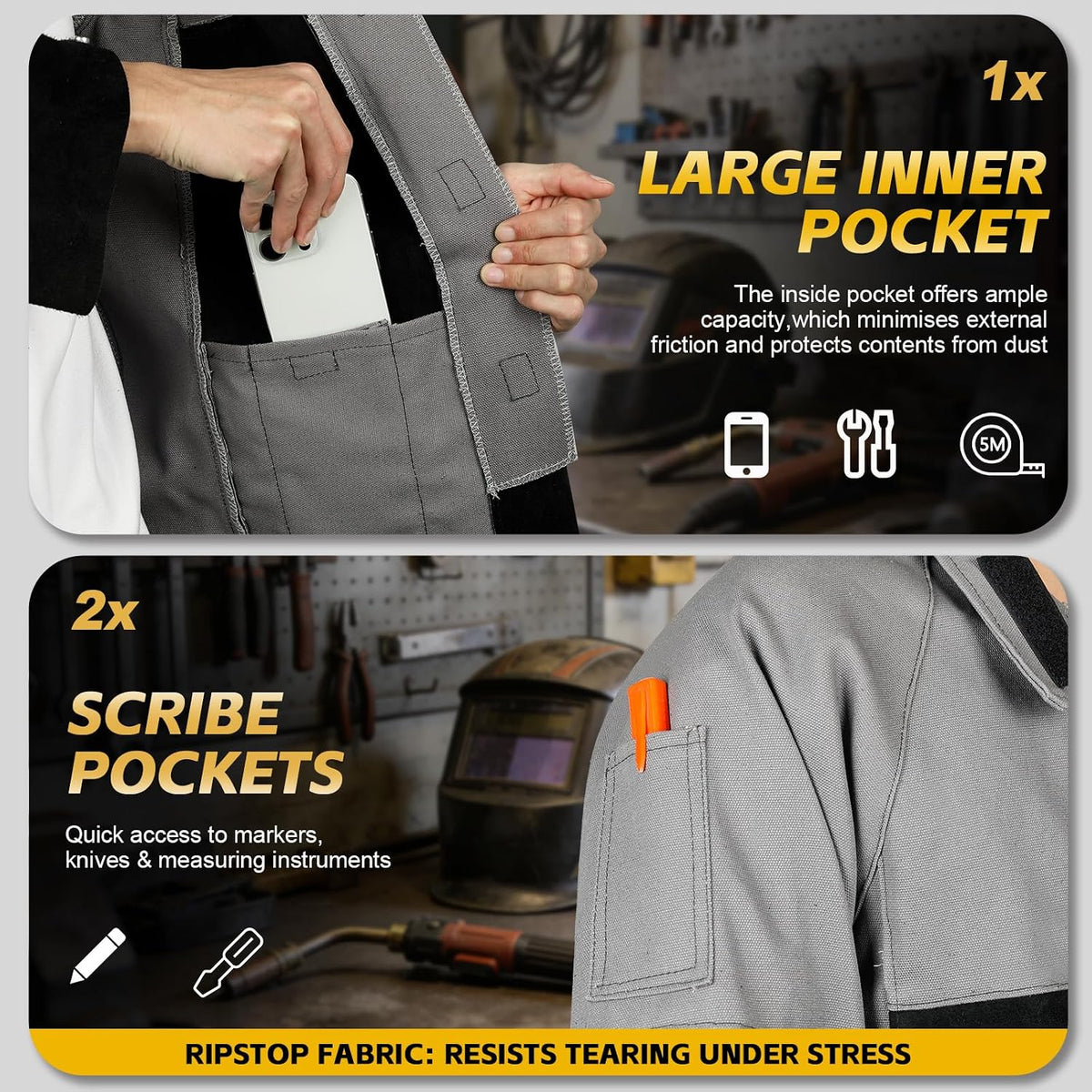 Welding Jacket Leather Sleeves Flame Resistant Hybrid Welder Jacket | Cotton & Leather Welder Coat