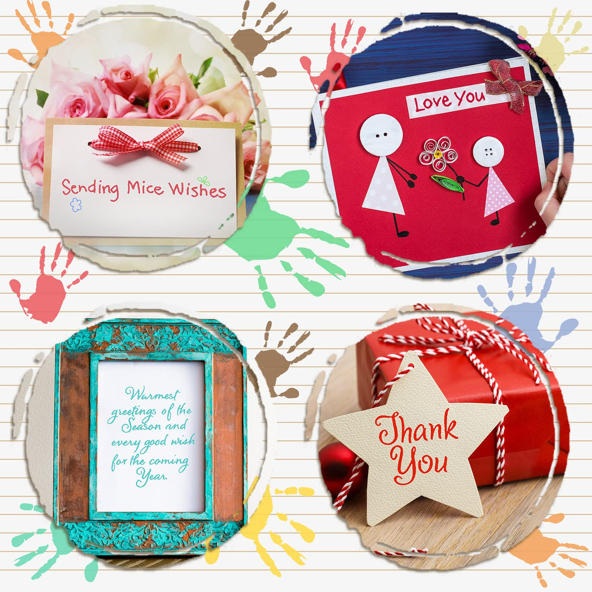 4 Sheet Sentiments Rubber Clear Stamps Set for Card Making and DIY