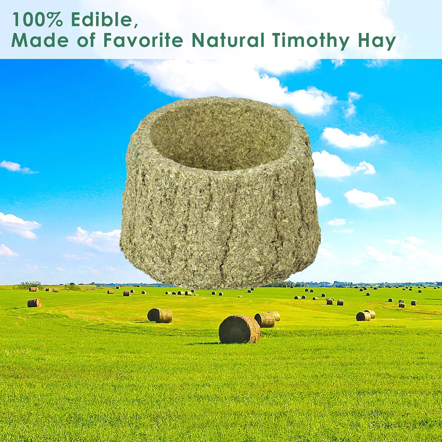 100% Edible Premium Timothy Hay Chew A Bowl for Rabbits, Chinchilla Treats, Chew Toys for Teeth Guinea Pigs and Mice