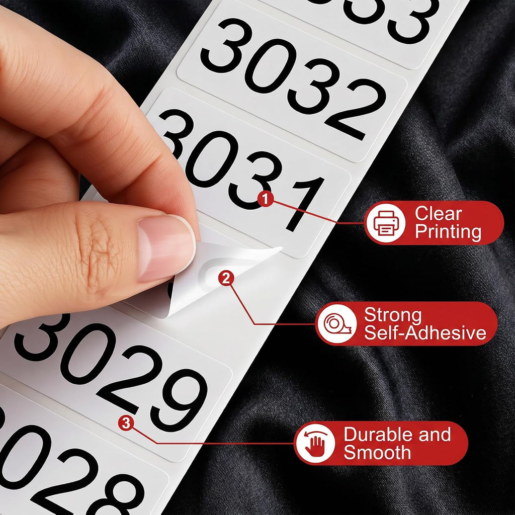 Consecutive Number Stickers, 3001-4000 Self-Adhesive Inventory Labels