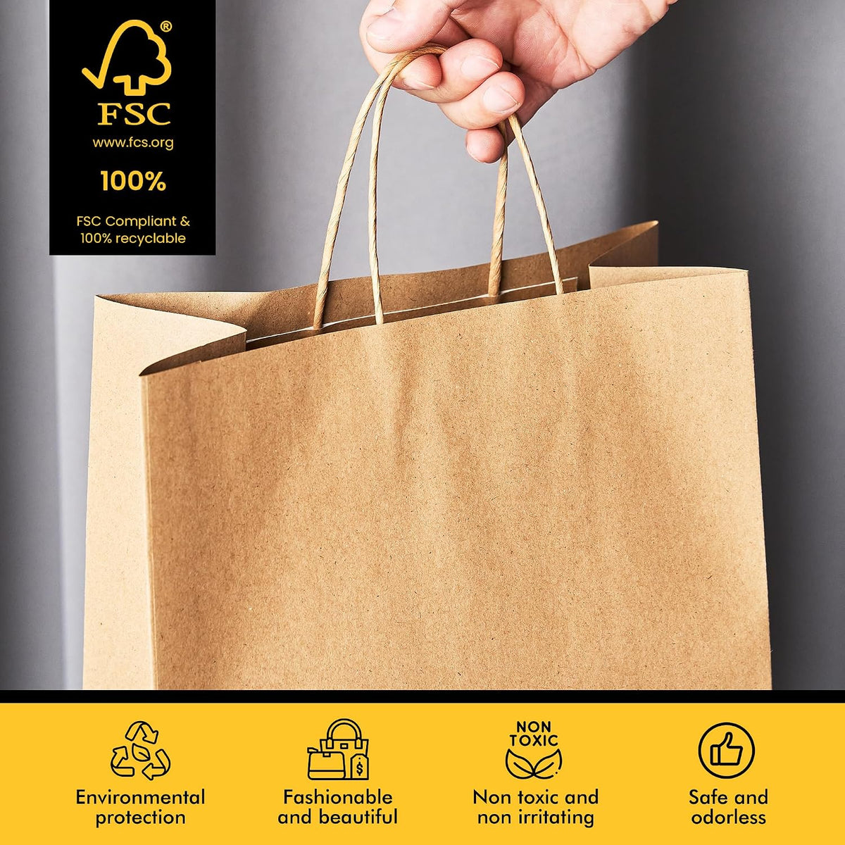 Large Brown Kraft Paper Bags 100 Pack 10x5x13 in with Handles