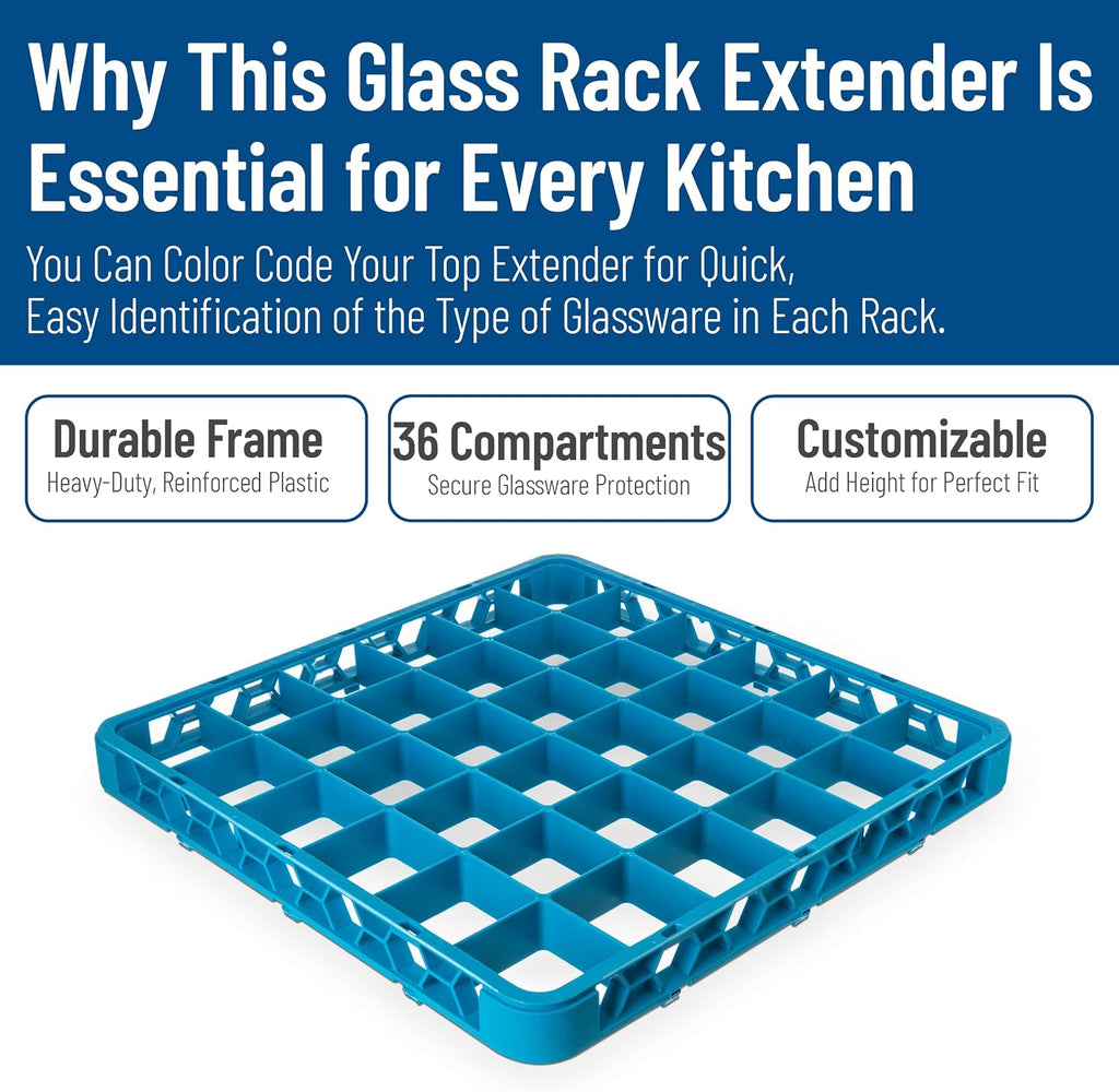 OptiClean 36-Compartment Divided Glass Rack Extender for Commercial Dishwashers – Rack Height Extender for Stemware