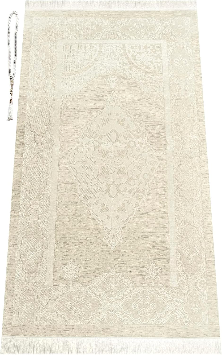 Muslim Prayer Rug with 99 Beads Tasbih, Soft Chenille Sajadah, Lightweight & Foldable Janamaz, Portable Travel Prayer