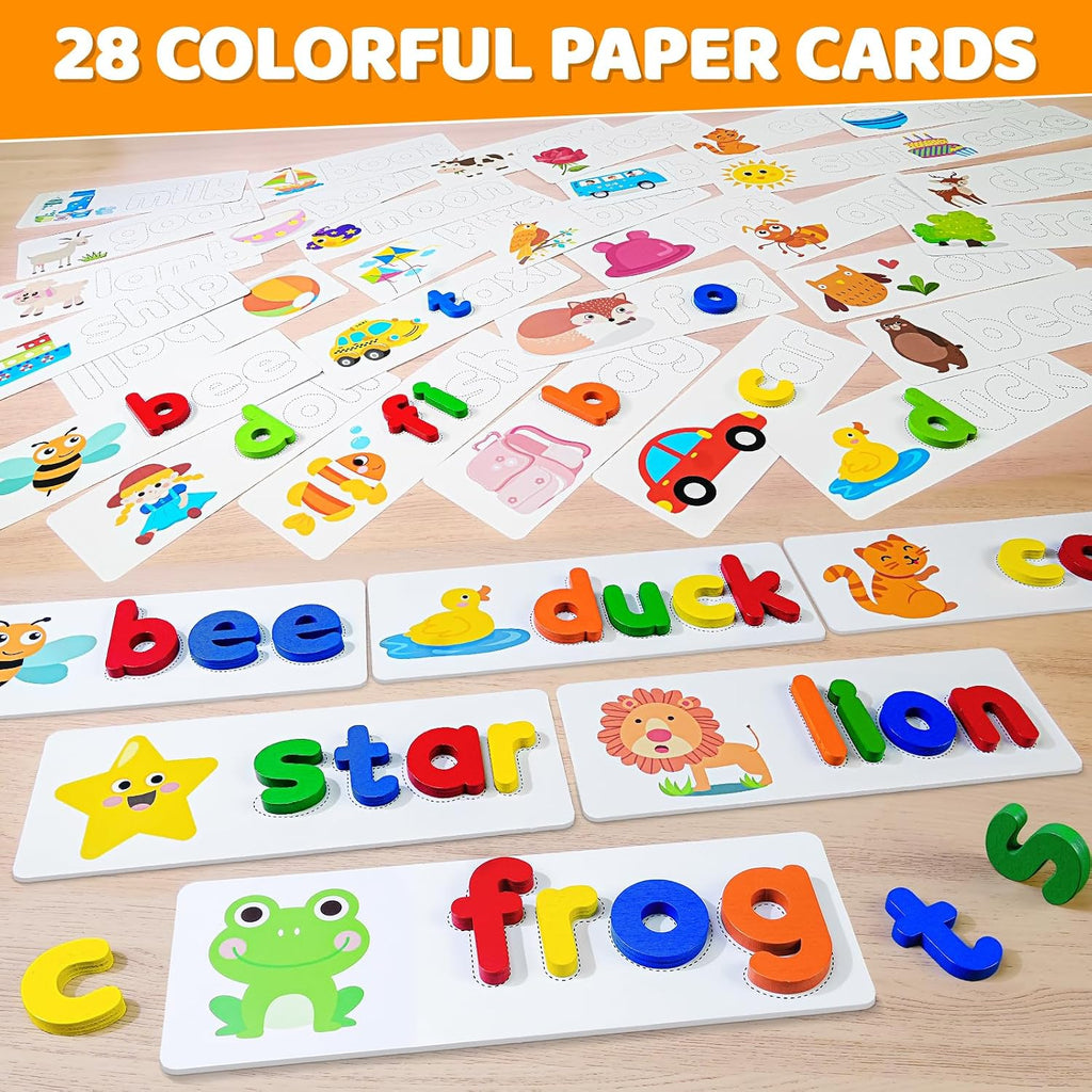 Alphabet ABC Learning Educational Toys for 3 4 5 Years Old Boys Girls, Wooden Puzzle Flash Cards Preschool Activity