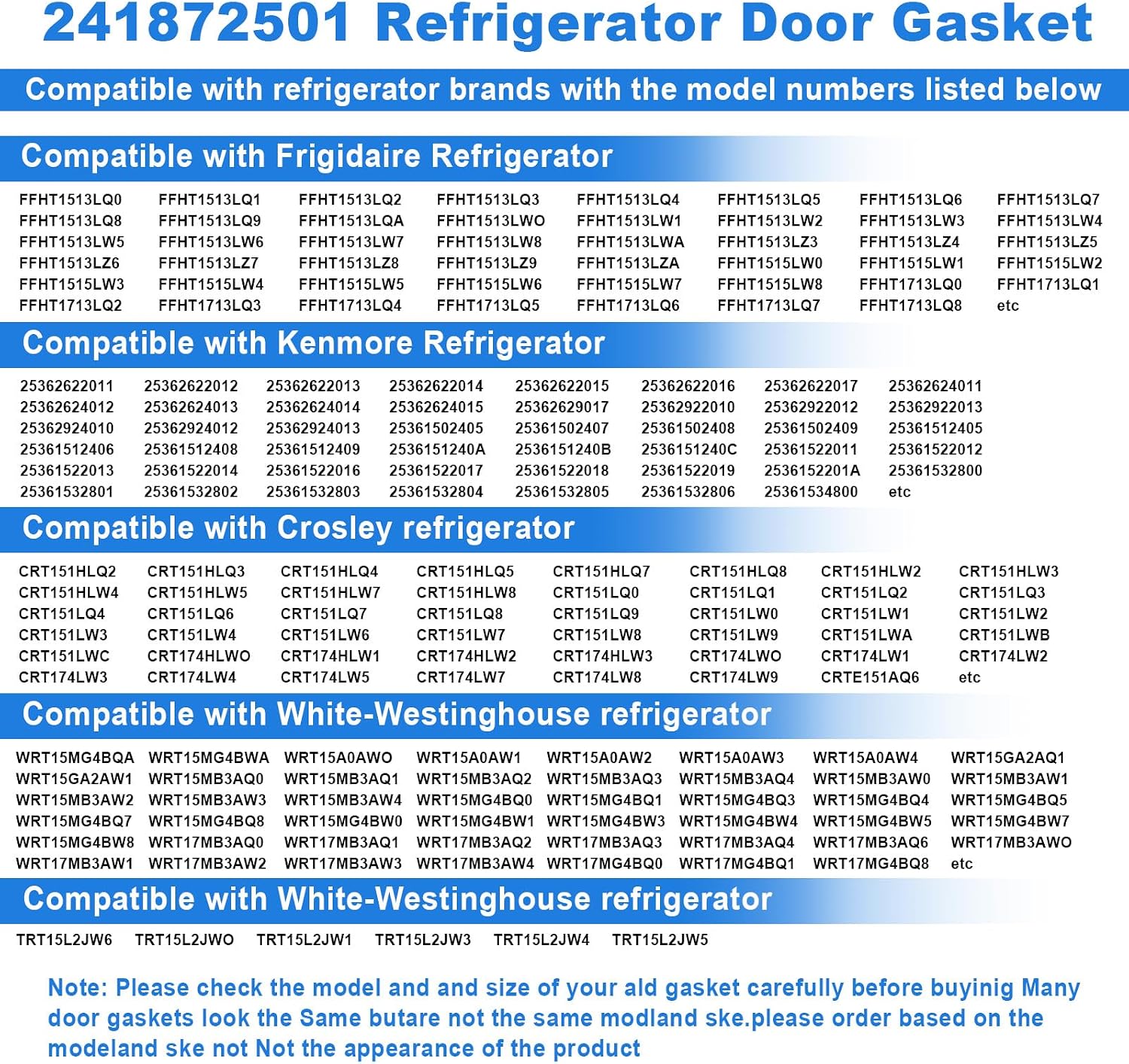Upgraded 241872501 Refrigerator Freezer Door Gasket | Compatible with Frigidaire Crosley and Kenmore, Refrigerator
