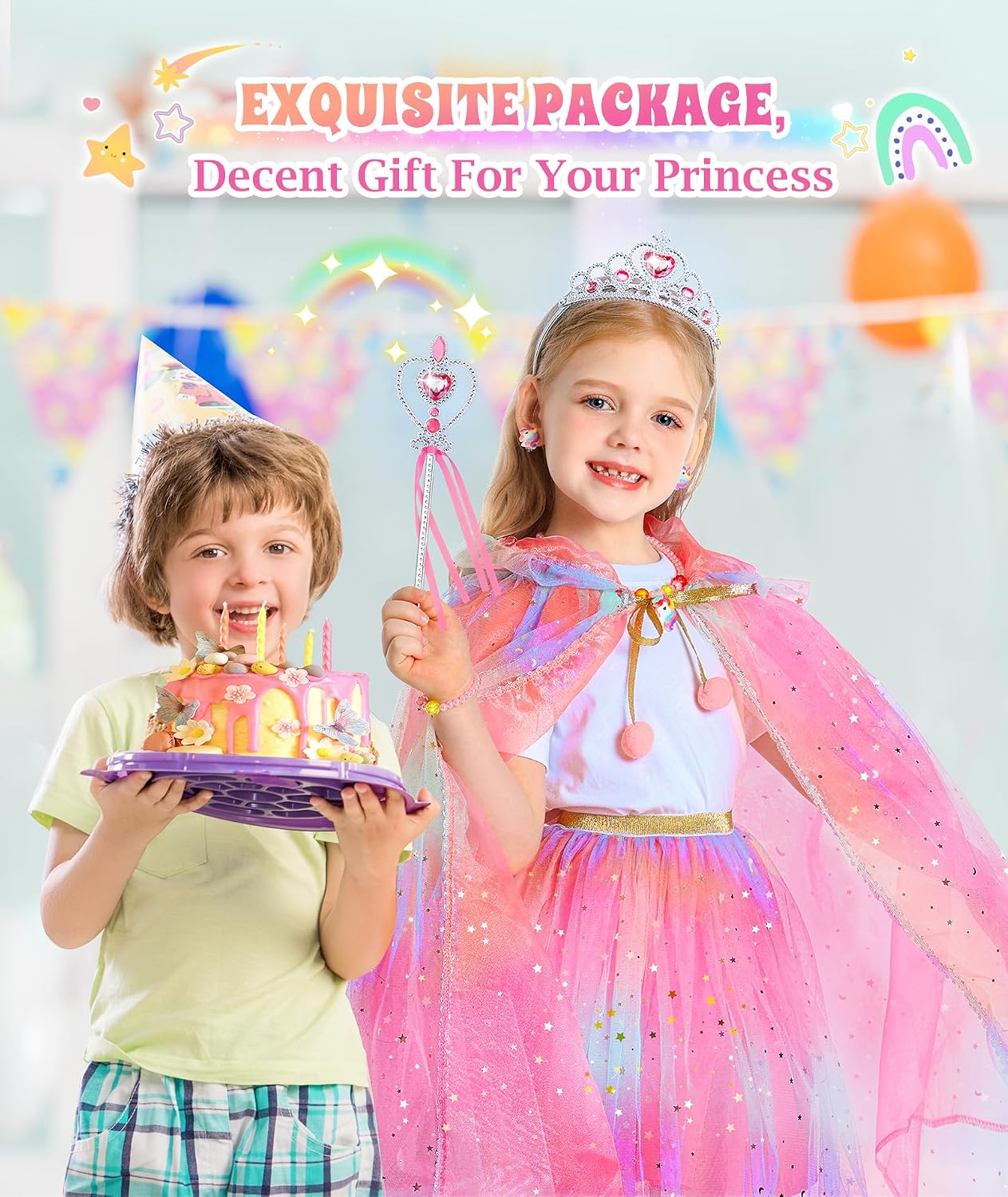 Princess Dress Up for Girls, Unicorn Light up Princess Cape Princess Dress | Costume Crown Gift for Girls 3 4 5 6 DOLNOW