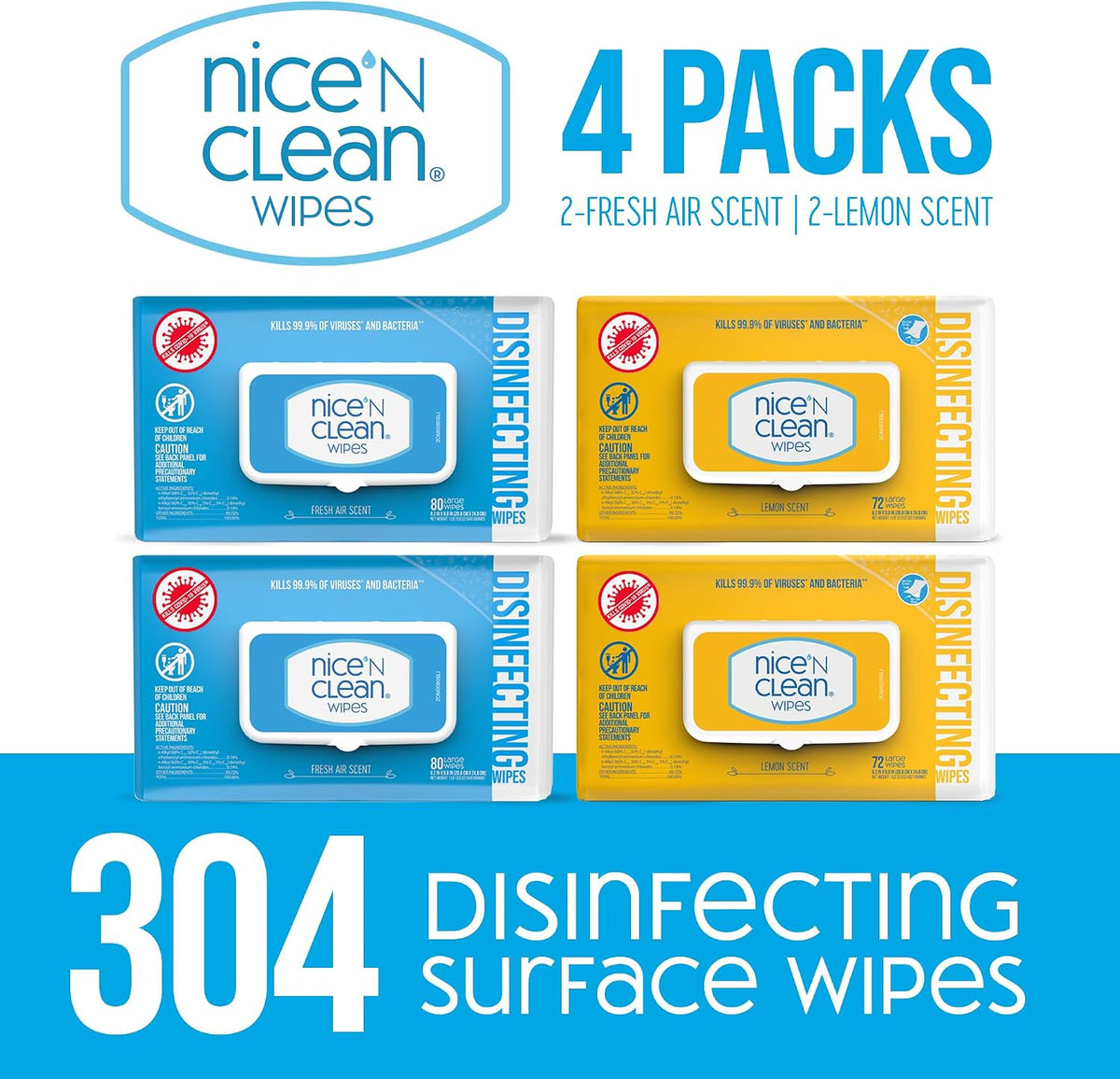 Disinfecting Surface Wipes 304ct | Cleans & Disinfects Home & Kitchen Surfaces | Fresh & Lemon Scent