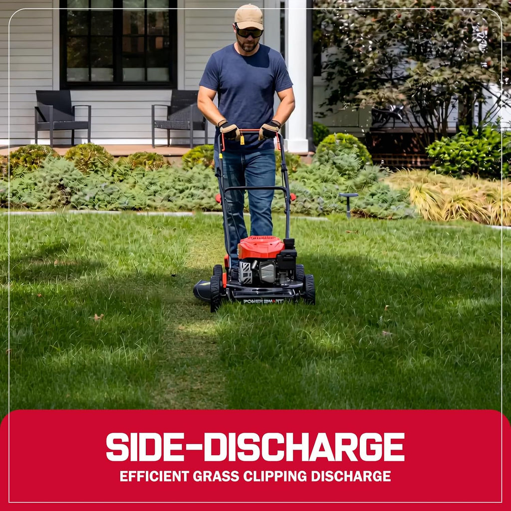 EasyCut 18-Inch Gas Lawn Mower, 144cc OHV Engine, Steel Deck, Side Discharge, 5-Position Dual-Lever Height