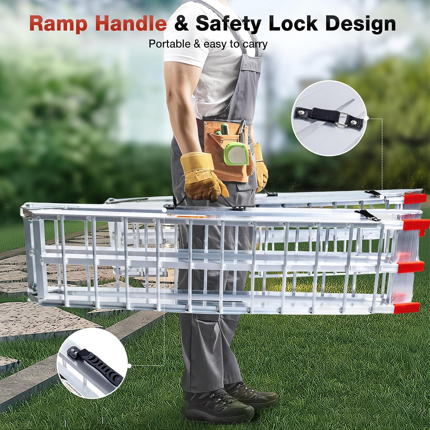 Aluminum Folding Loading Ramps, 1800 lbs Capacity Truck Ramps for Pickup Trucks Bed, Trailers Ramp with Load Straps
