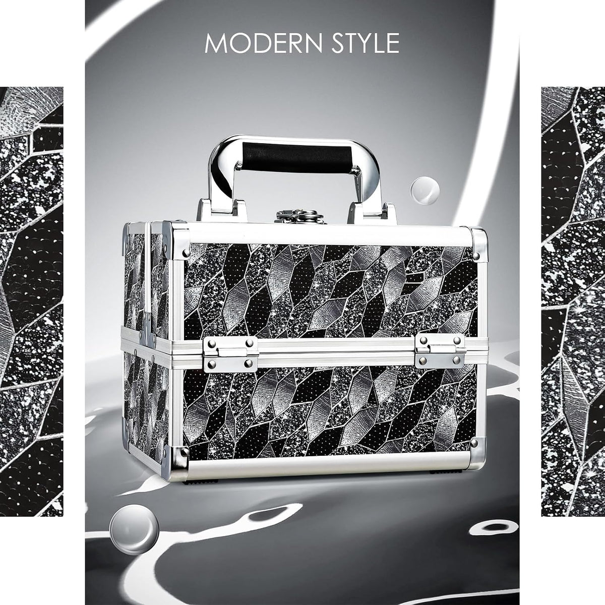 Makeup Case Organizer Makeup Box Portable Cosmetic Train Case Hard Vanity Storage with 2 Trays Mirror Locking Make Up