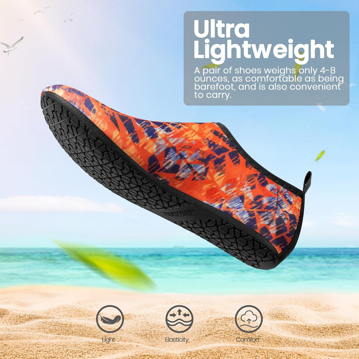 Water Shoes Women Men Adult Quick-Dry Aqua Socks Barefoot Non Slip for Beach Swim River Pool Lake surf Black Size SK002