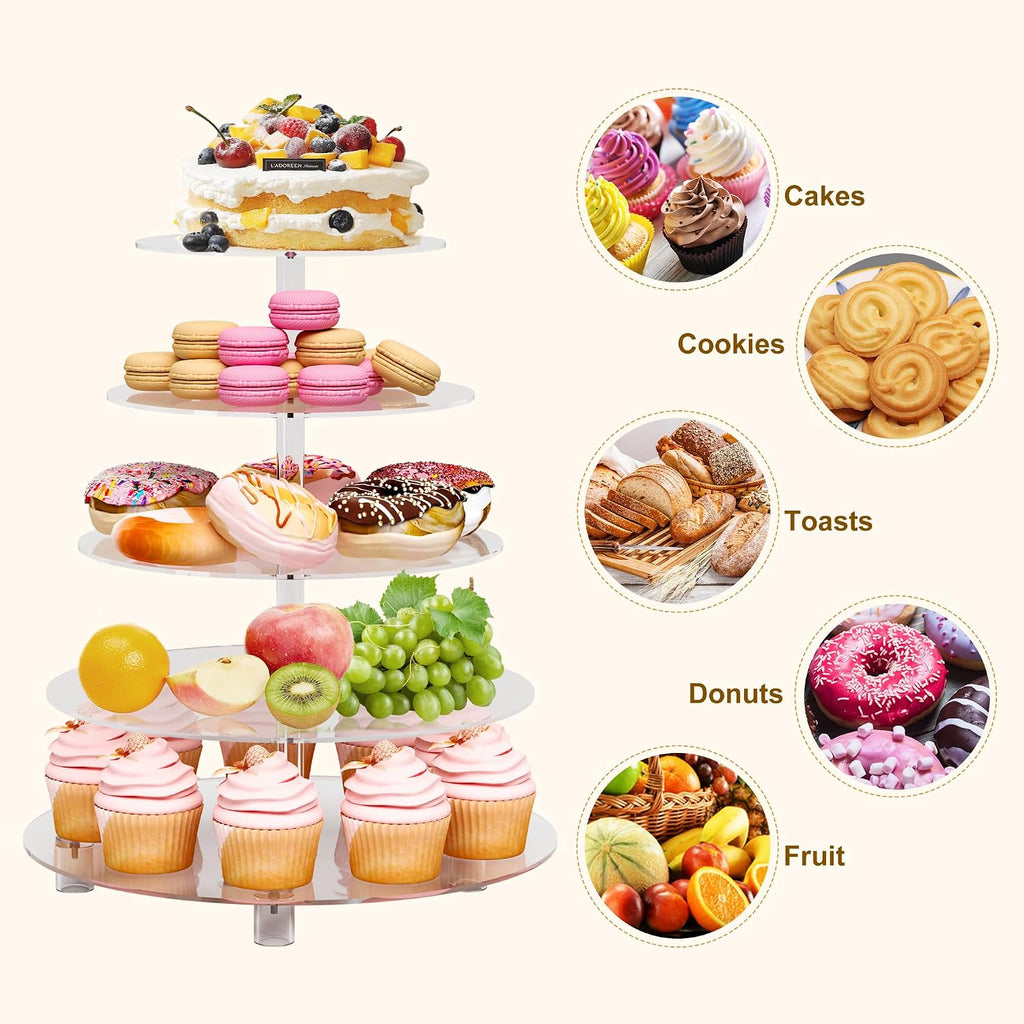 Cupcake Stand for 50 Cupcakes, 5 Tier Cupcake Holder, Clear Round Cupcake Tower, Acrylic Cupcake Stand, Cupcake