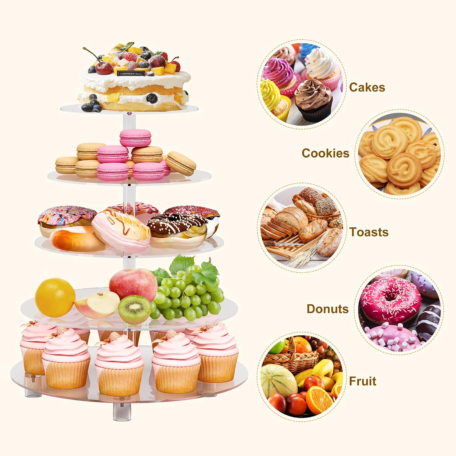 Cupcake Stand for 50 Cupcakes, 5 Tier Cupcake Holder, Clear Round Cupcake Tower, Acrylic Cupcake Stand, Cupcake