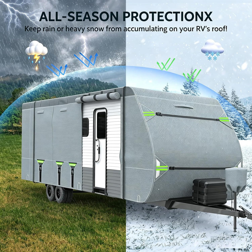 24-27FT RV Cover Upgraded 8 Layers Top Windproof Travel Trailer Camper Cover r for 24' to 27' RV, with Tire